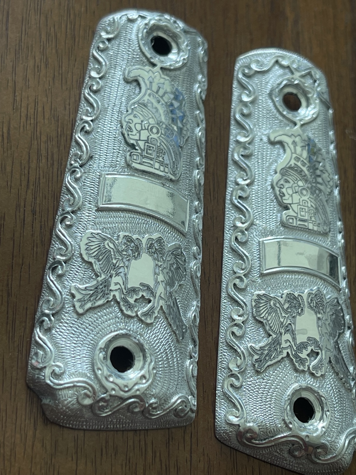 Handmade Pure Silver 1911 Grips · PM-001 — angle 1