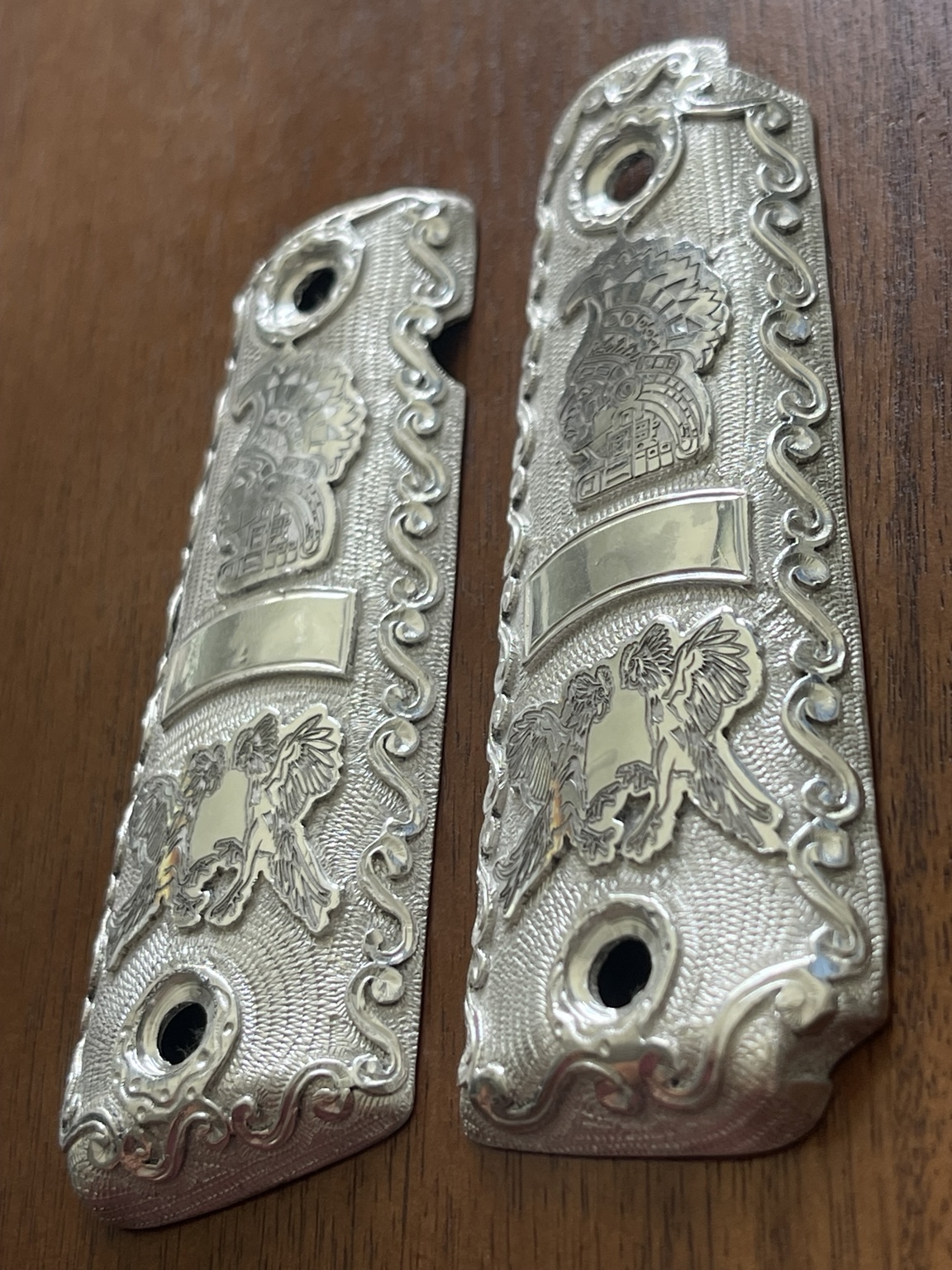 Handmade Pure Silver 1911 Grips · PM-001 — angle 2
