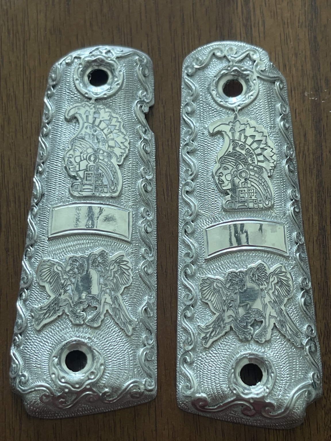 Handmade Pure Silver 1911 Grips · PM-001 — angle 4