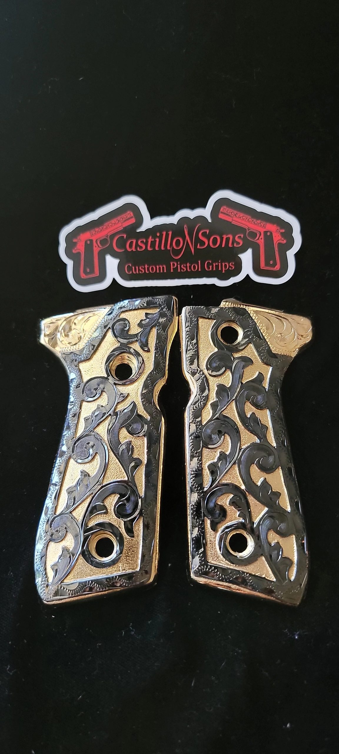 Engraved Scroll Beretta 92FS Grips