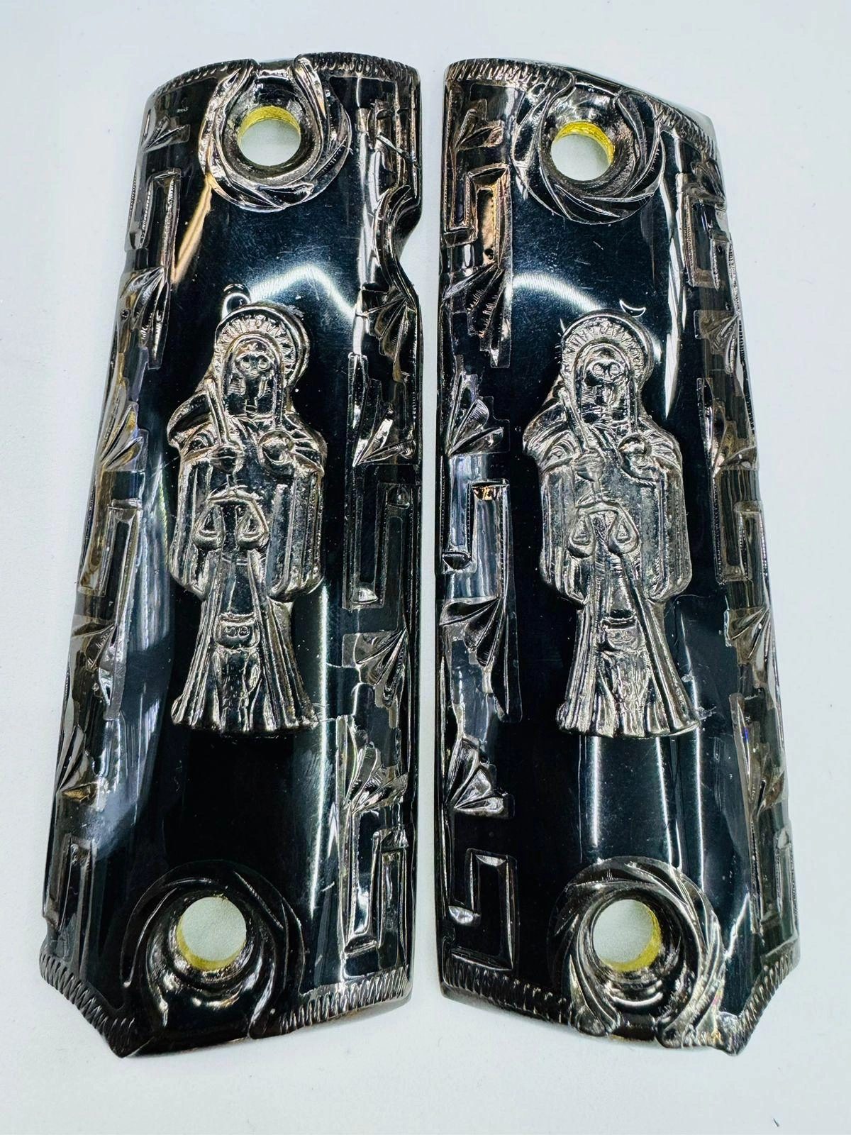 Black & Silver Santa Muerte 1911 Grips