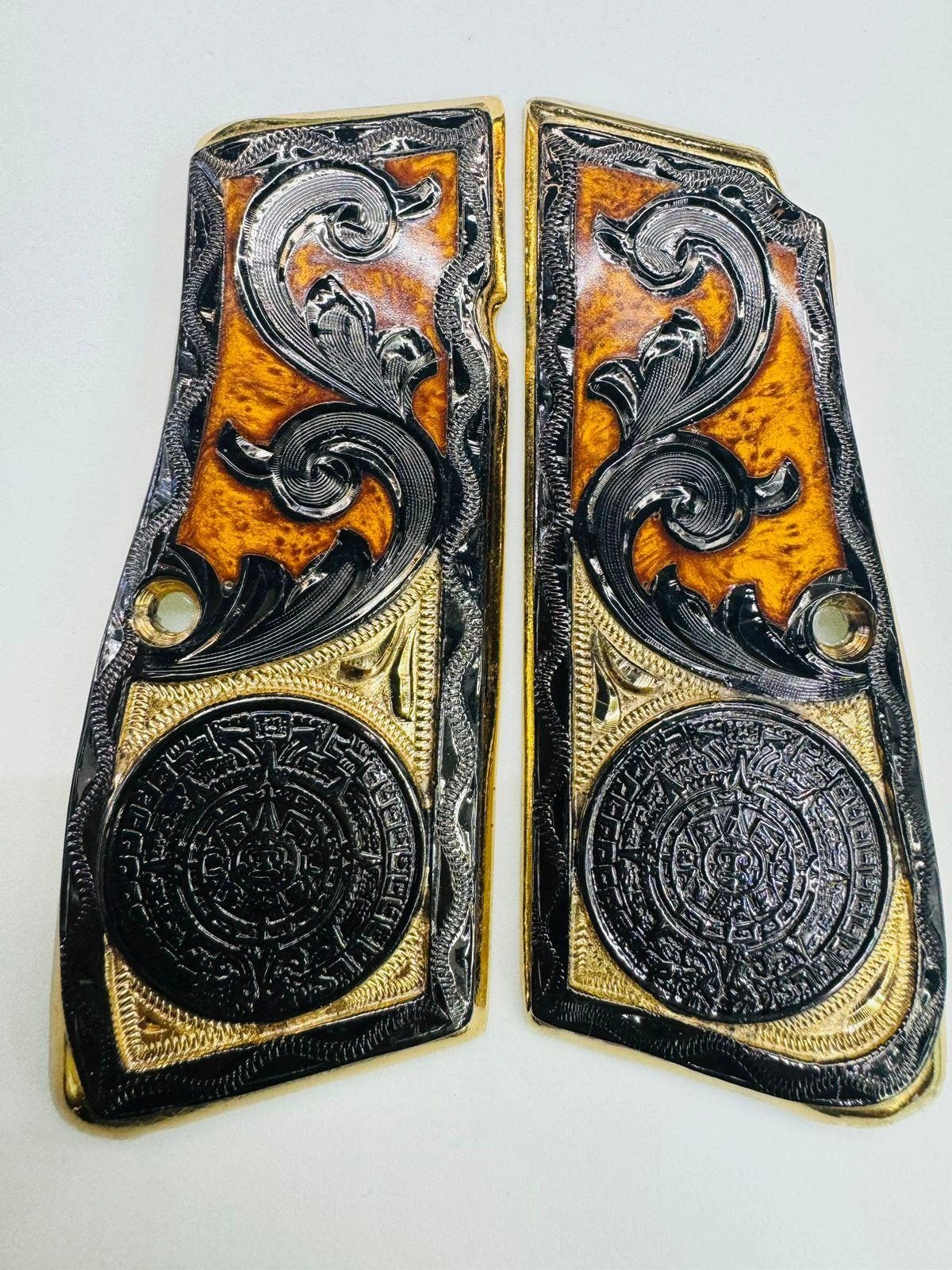 Orange Aztec Coin Browning Hi-Power Grips
