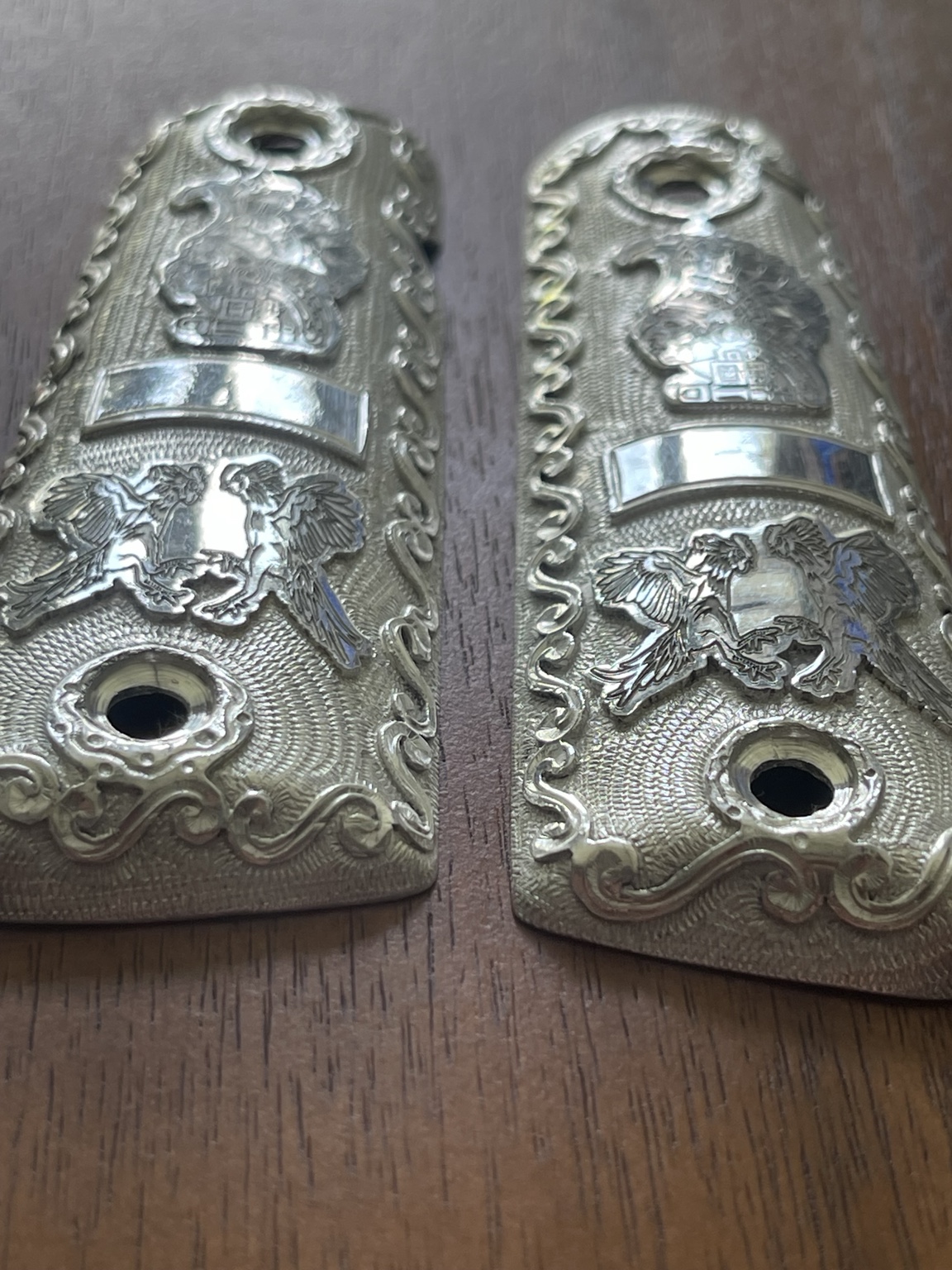 Handmade Pure Silver 1911 Grips · PM-001 — angle 3